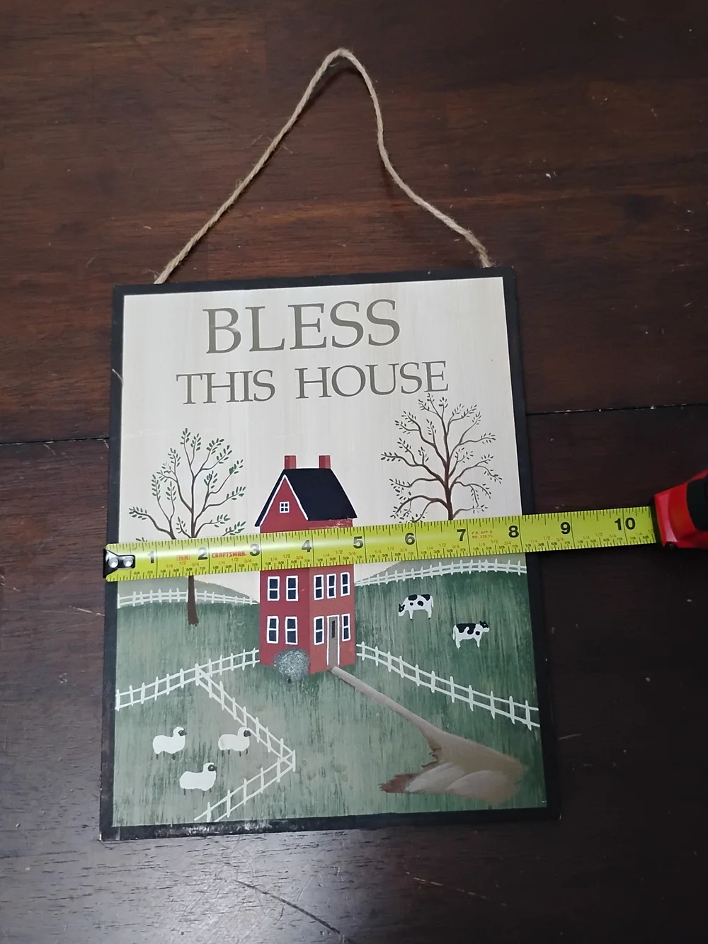 Bless This House Red Farmhouse Wall Sign Hanging Picture 11x8.5 Primitive Cows